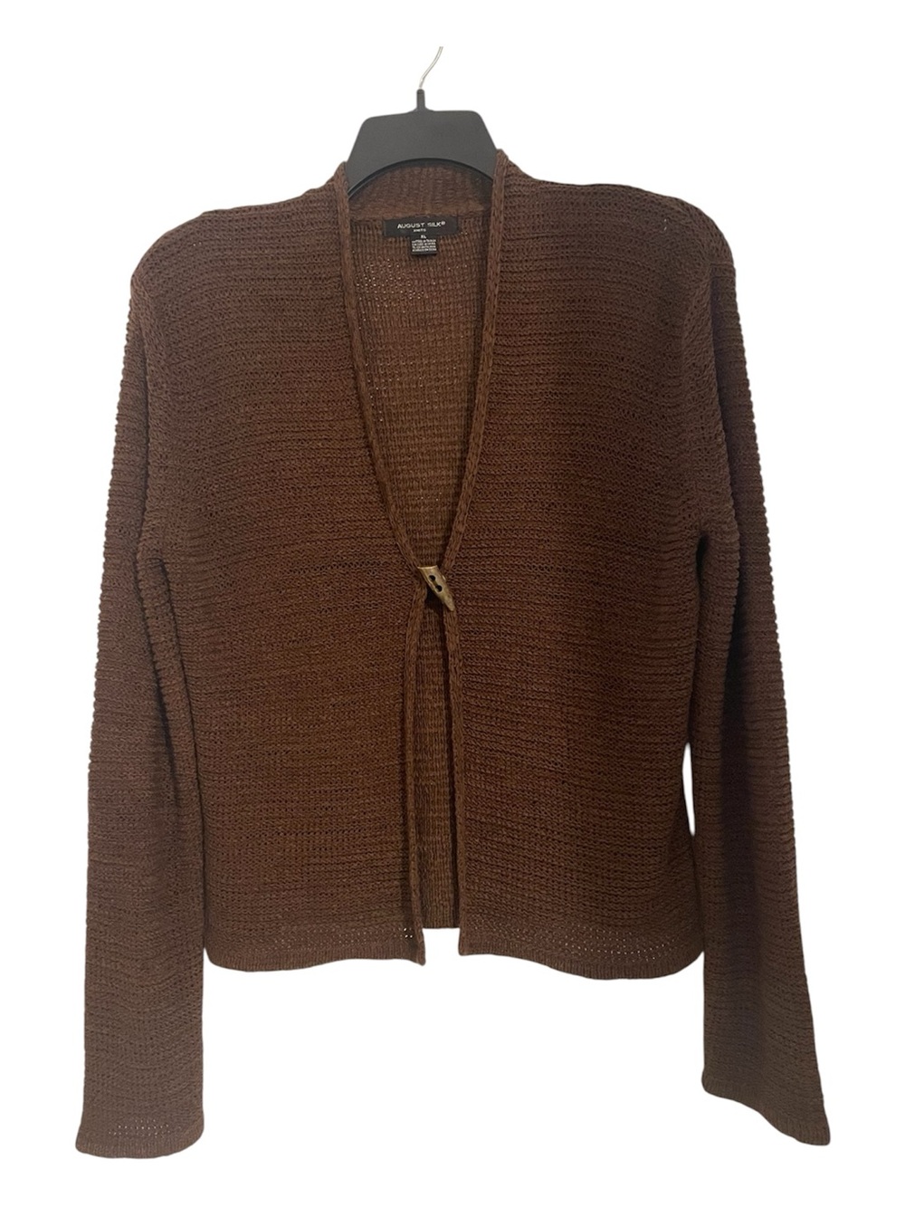 August Silk Knits Brown Open-Front Knit Cardigan with Toggle Ladies Ex Large